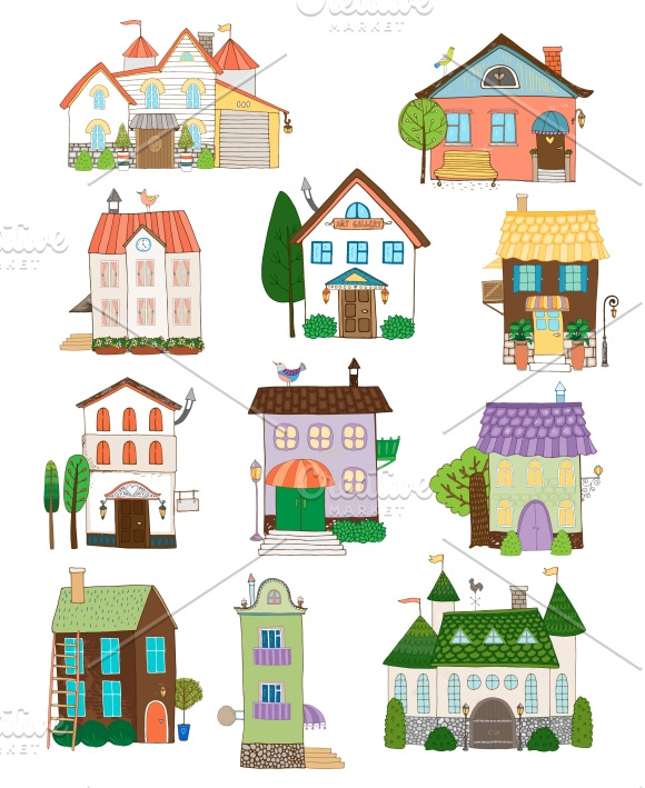 Assorted cute houses collection | Pre-Designed Illustrator Graphics ...