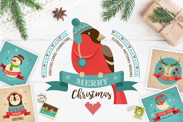 Download Huge Hipster Christmas Bundle Pre Designed Illustrator Graphics Creative Market