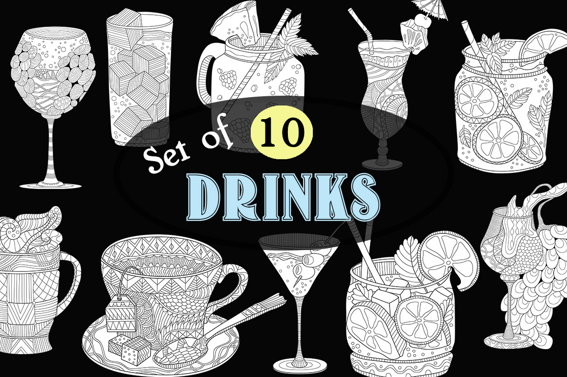 Pre-Designed Illustrator Graphics - Drinks Coloring Pages