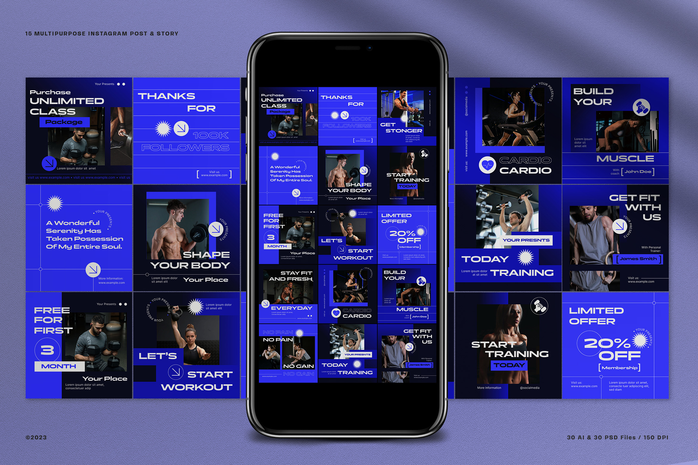 Blue Modern Gym Instagram Pack | Social Media Templates ~ Creative Market