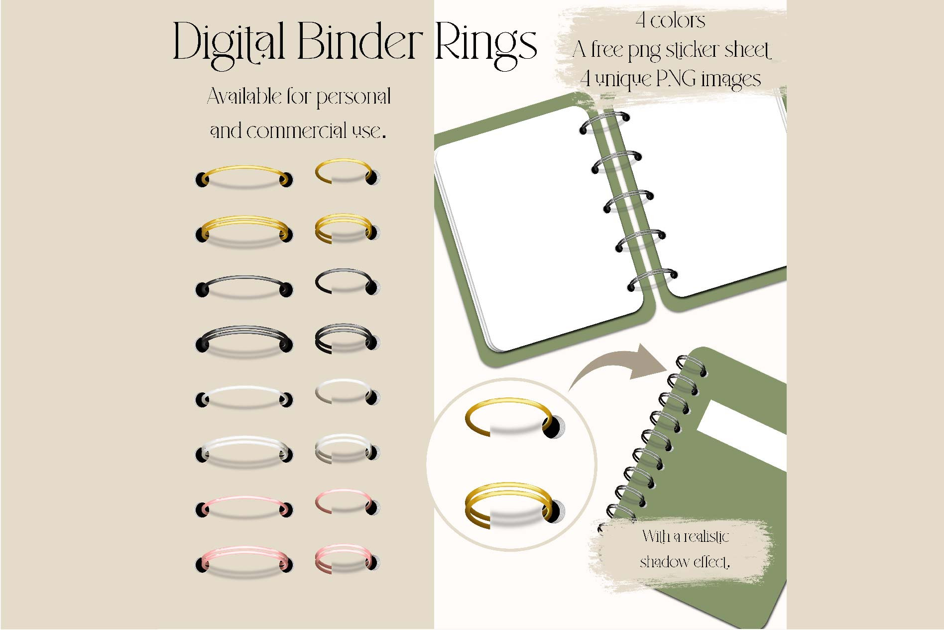 Digital Planner Binder Rings - PNG 