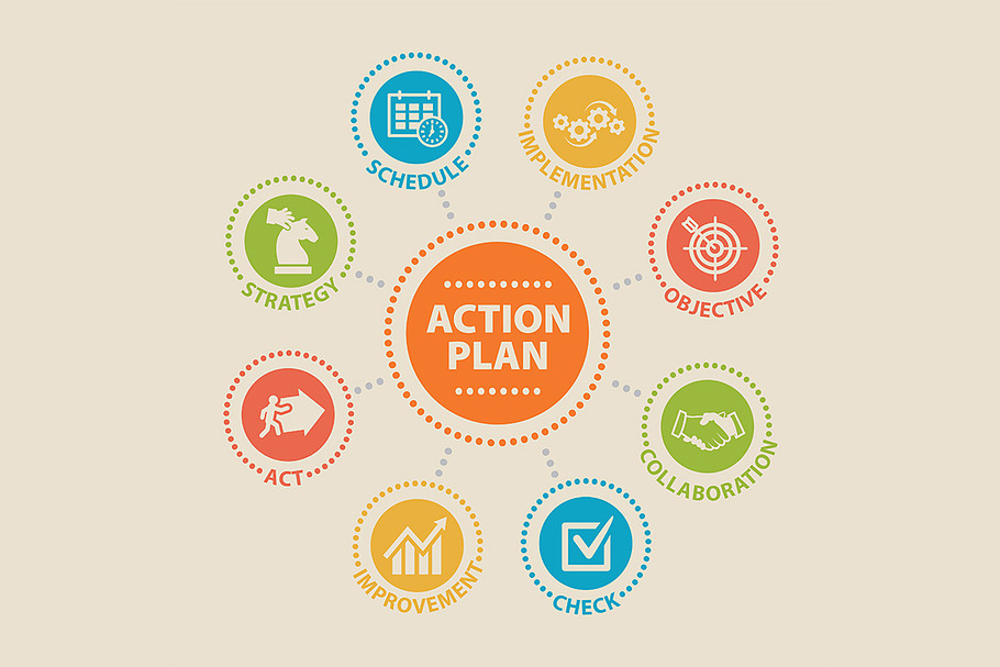 ACTION PLAN Concept with icons | Pre-Designed Illustrator Graphics ...