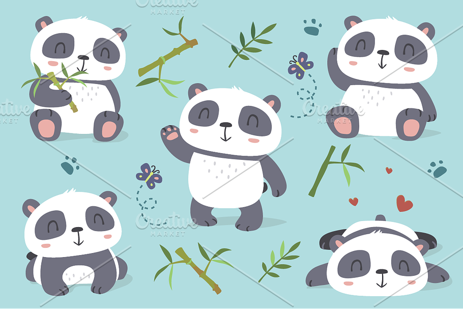 Cartoon panda set | Pre-Designed Photoshop Graphics ~ Creative Market