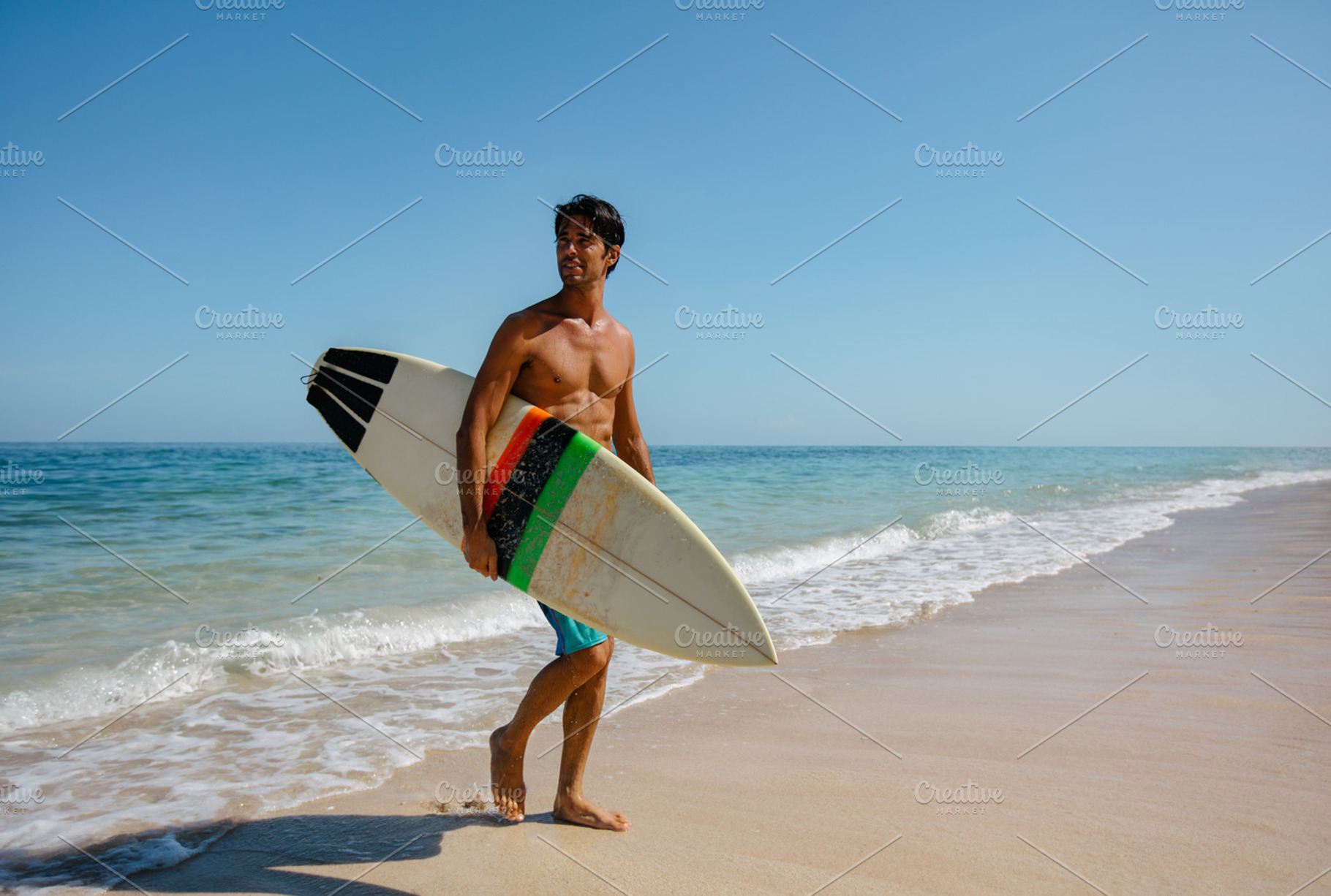 Man With Surf Board On Beach High Quality People Images Creative Market