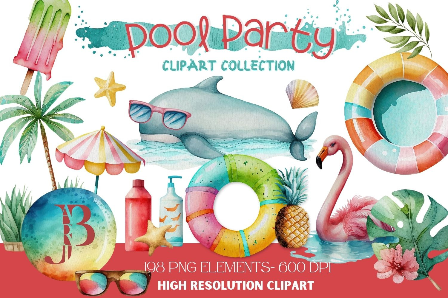 Summer clipart, Pool party png