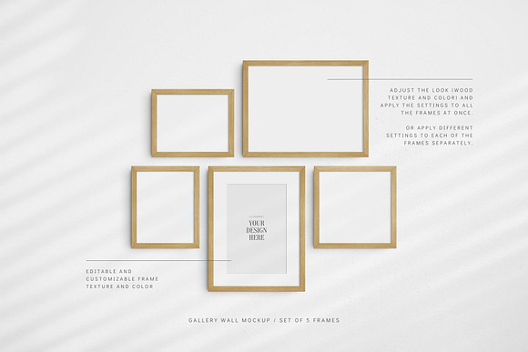 Gallery Wall Mockup, 5 Frames