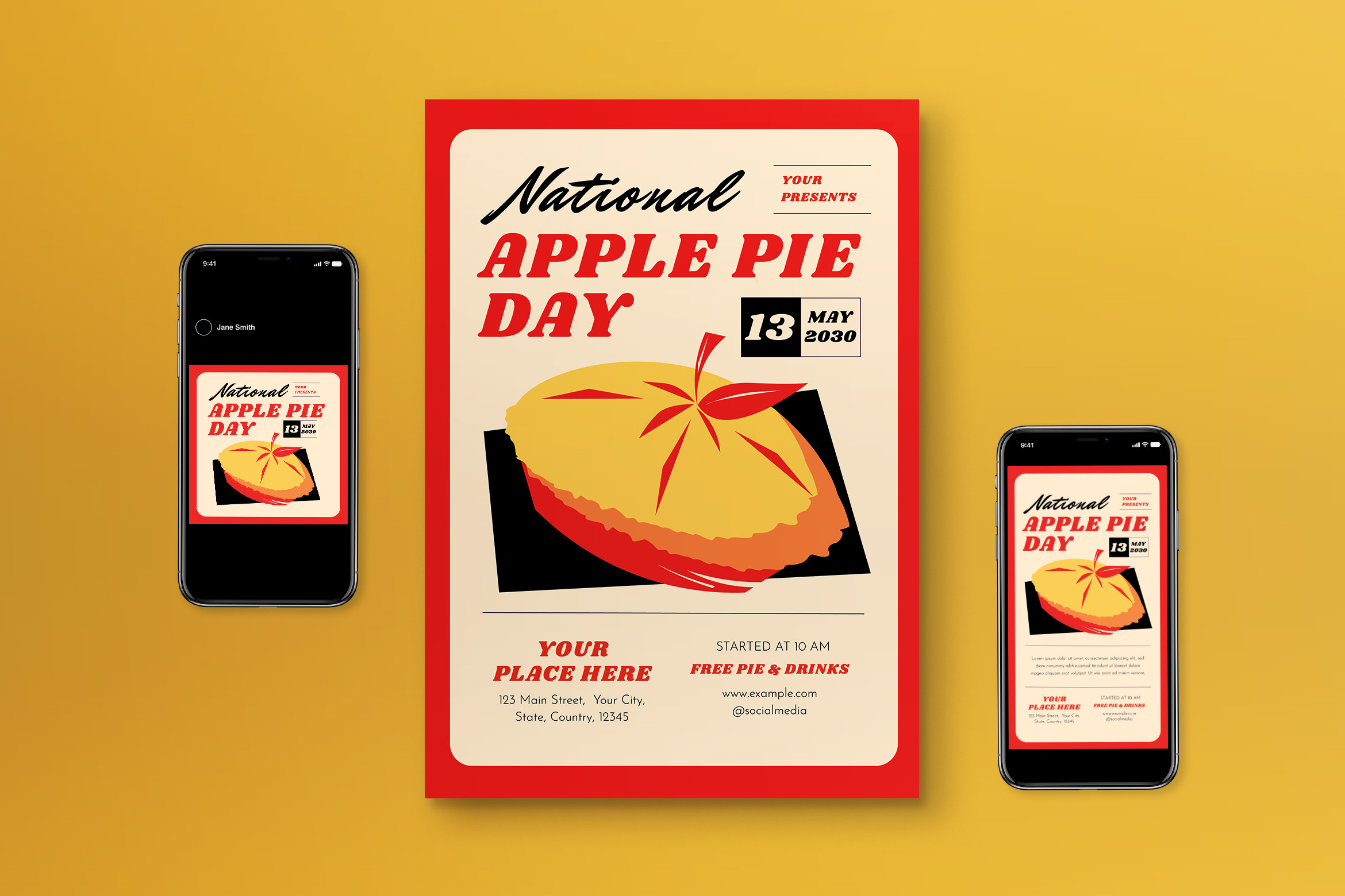 National Apple Pie Day Flyer Set Flyer Templates Creative Market