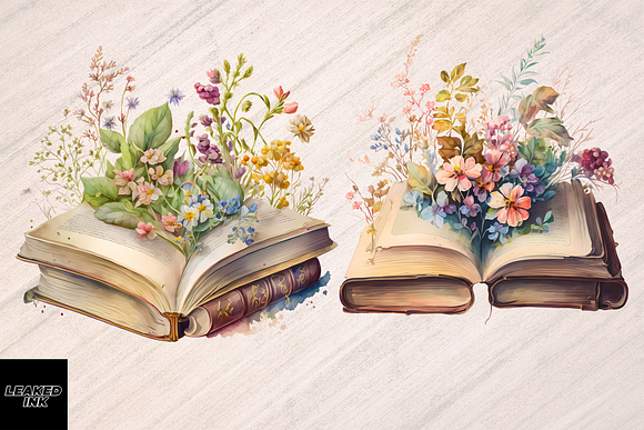 Flower watercolor books clipart By Vasmila Design