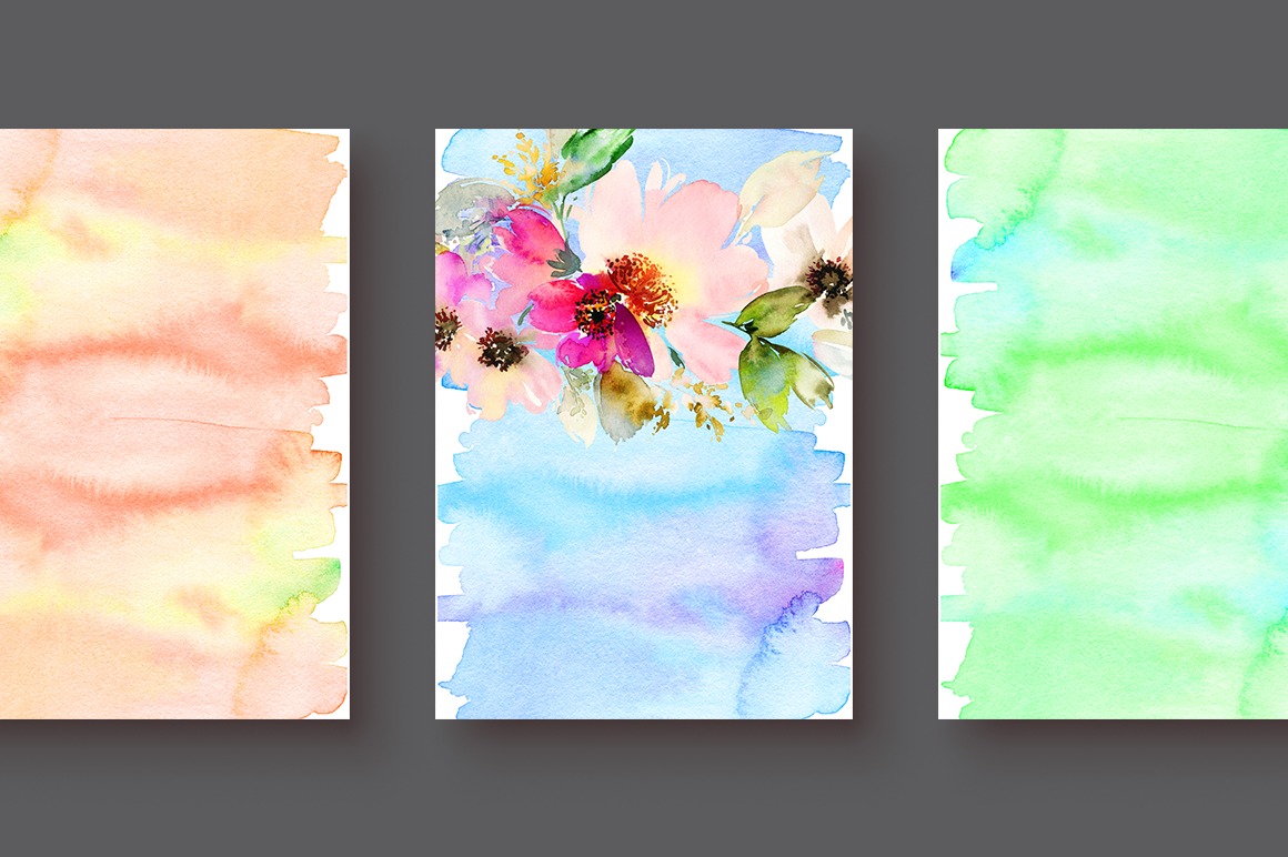 Bouquet + 12 watercolor backgrounds | Creative Card Templates ...