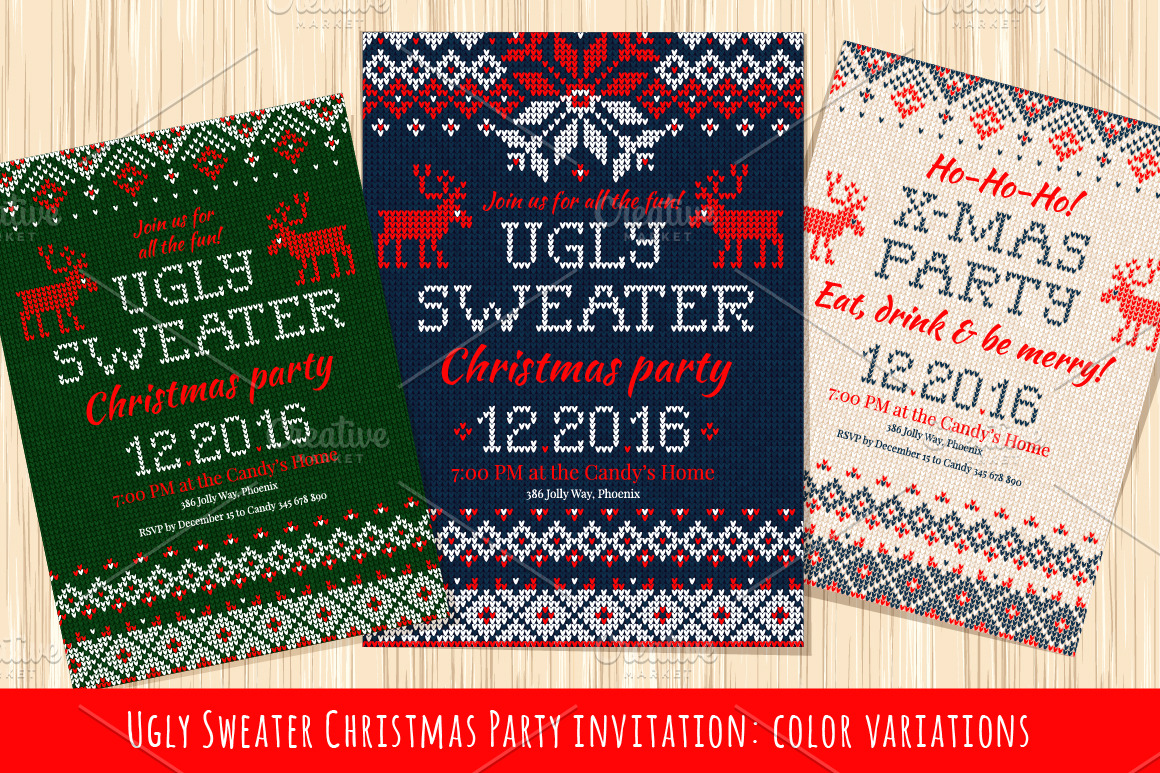 Ugly Sweater Christmas Party Invite | Decorative Illustrations ...