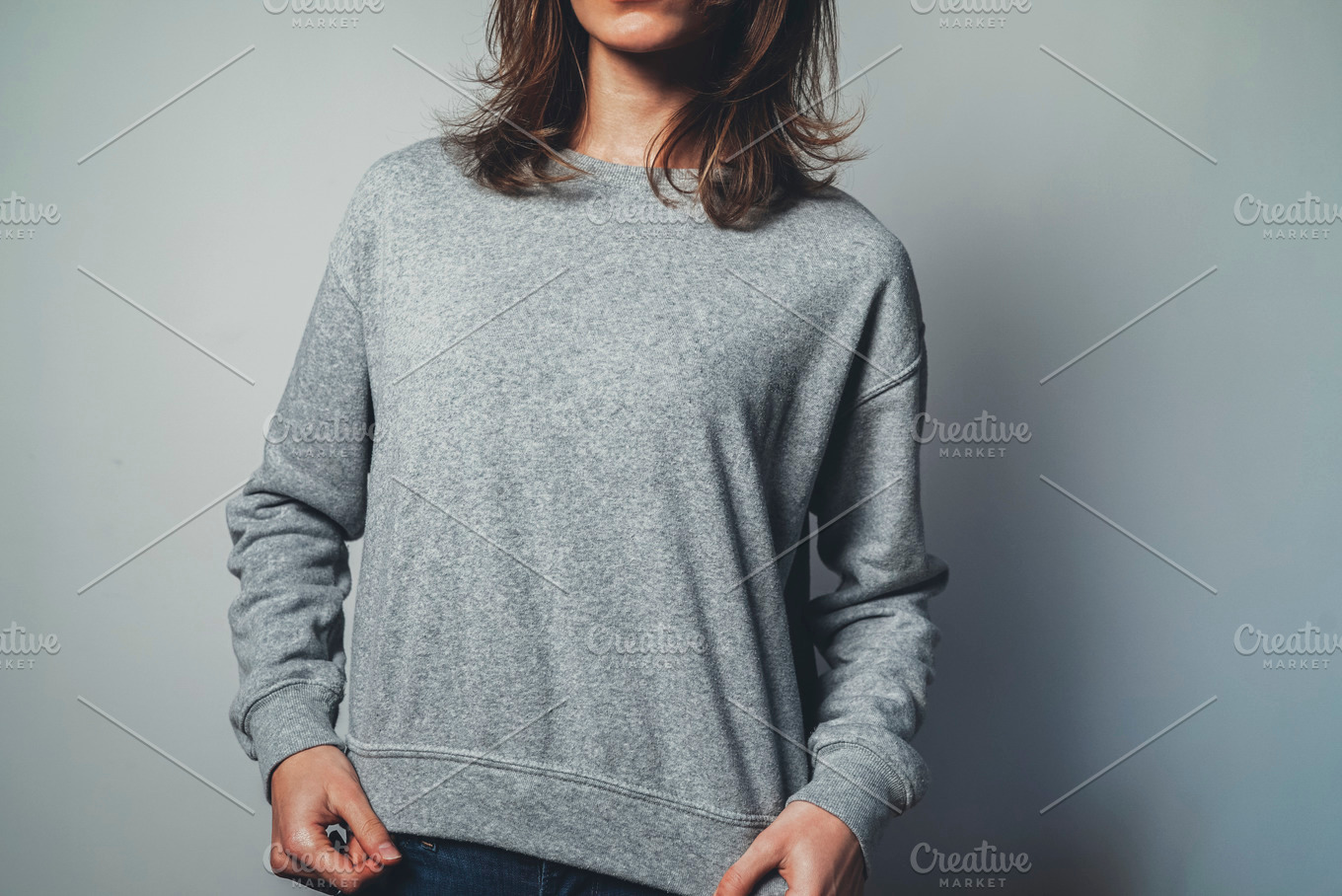 Mock Up Of Grey Sweatshirt | People Images ~ Creative Market