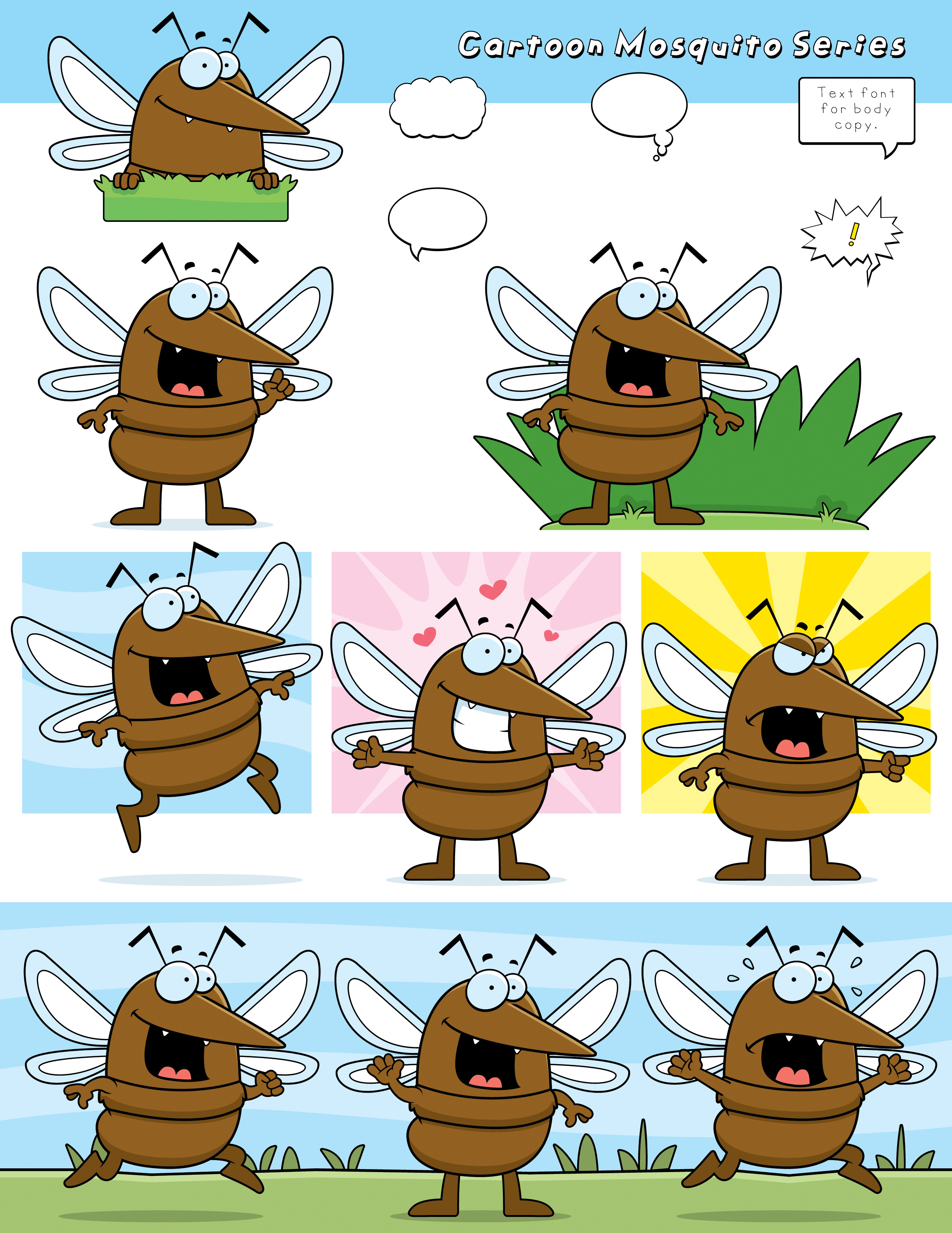 Cartoon Mosquito Series | Pre-Designed Illustrator Graphics ~ Creative