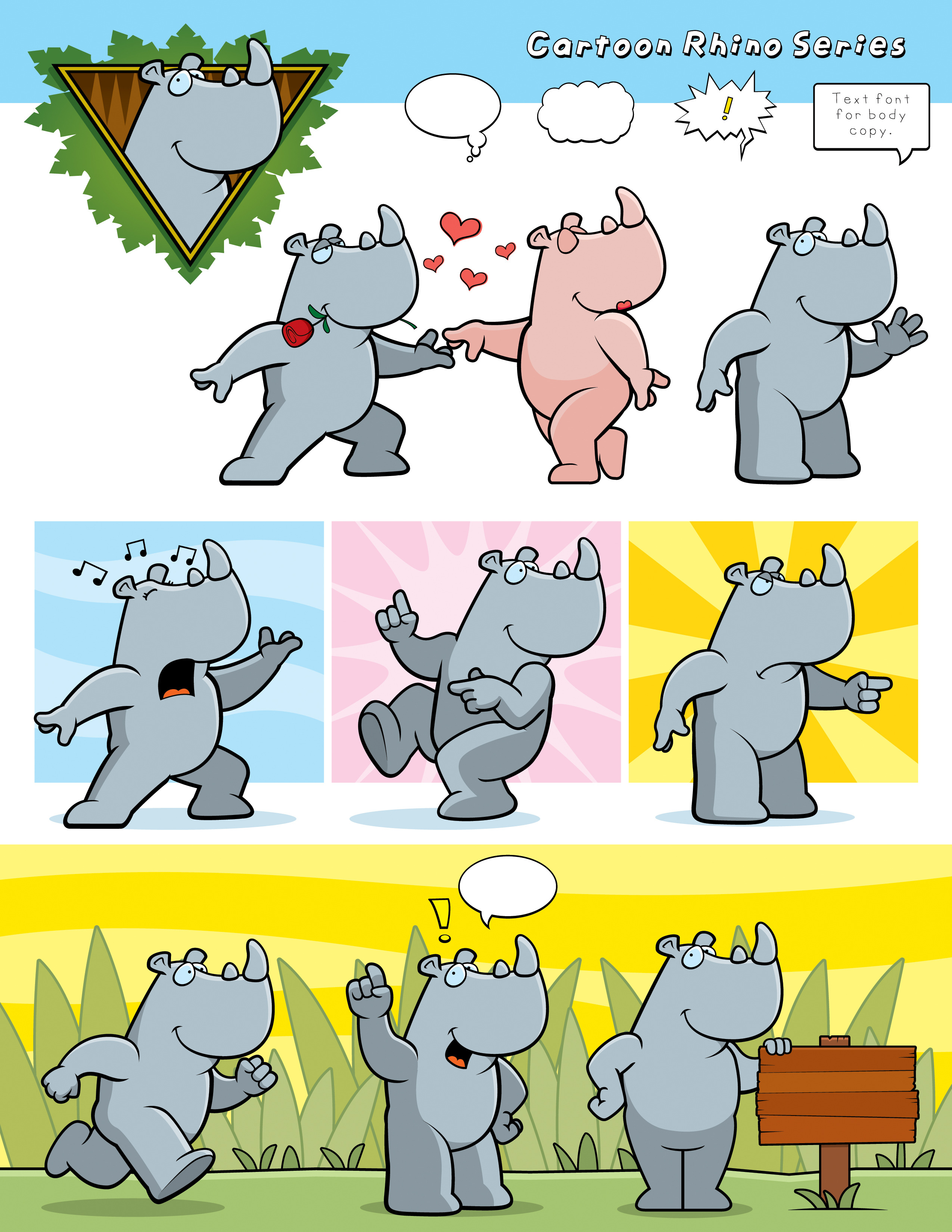 Cartoon Rhino Series Pre Designed Illustrator Graphics ~ Creative Market