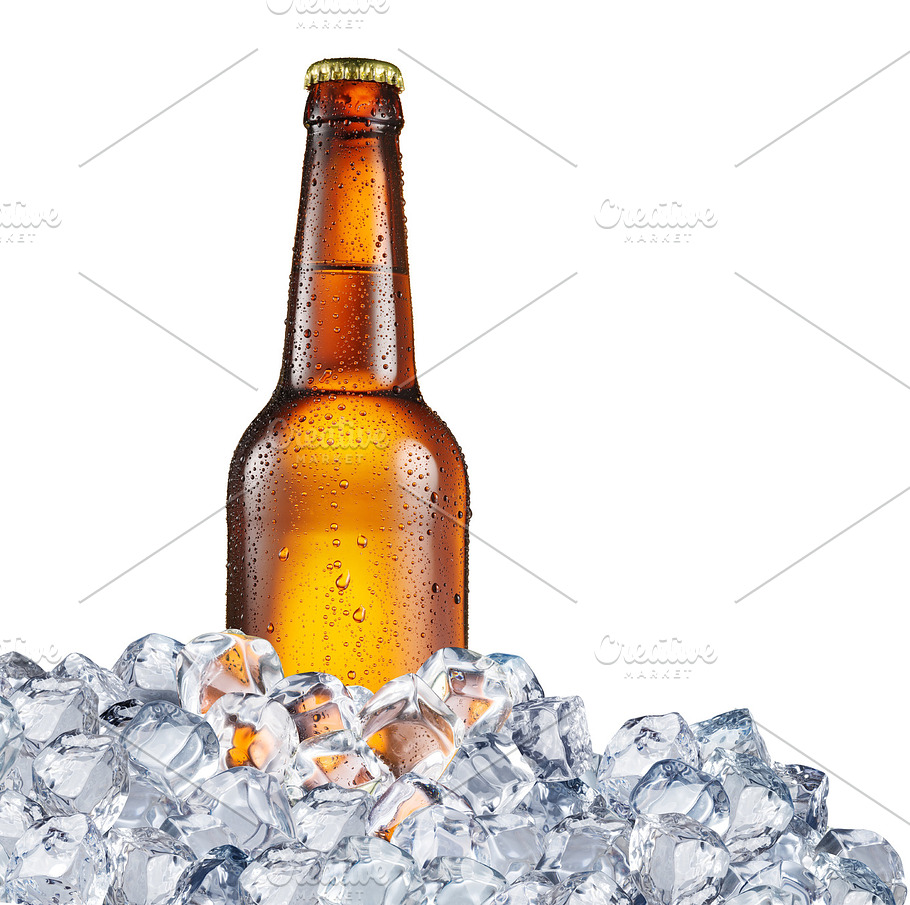 Cold Bottle Of Beer In The Ice Cubes High Quality Food Images Creative Market