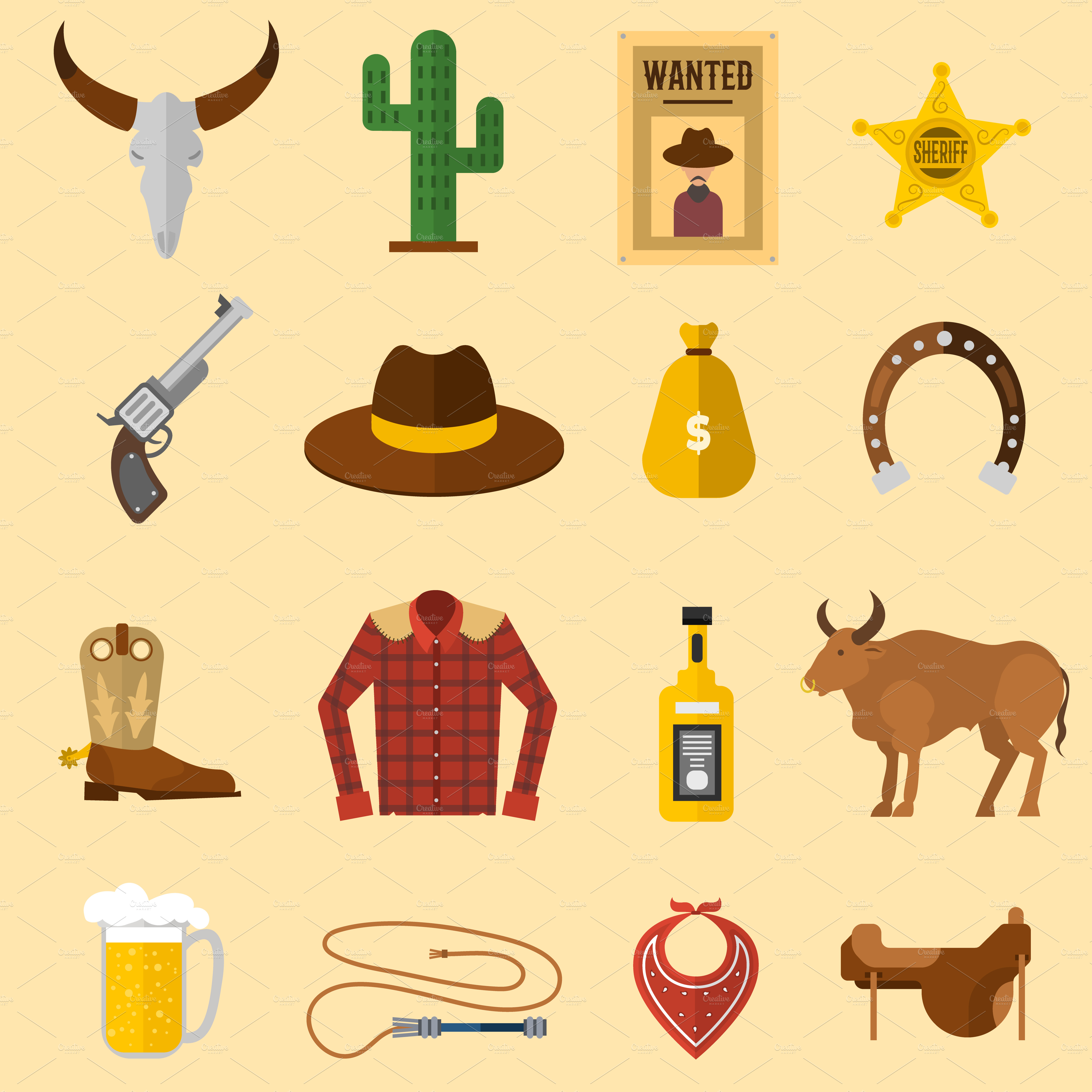 Wild West Elements Set  Wild west, Cowboy art, Illustration