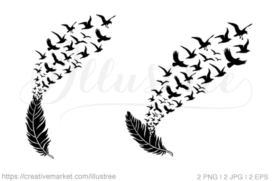 Download Feather With Flying Birds Vector Pre Designed Photoshop Graphics Creative Market