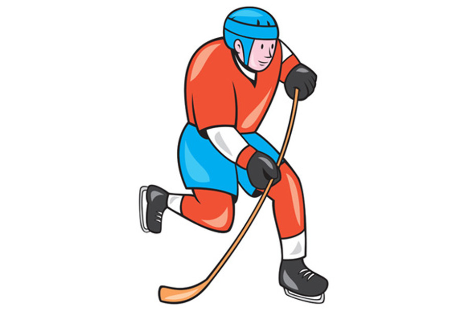 Ice Hockey Player With Stick Cartoon | Pre-Designed Illustrator