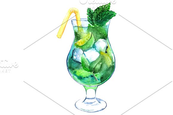 Download Watercolor mojito cocktail vector | Pre-Designed Illustrator Graphics ~ Creative Market