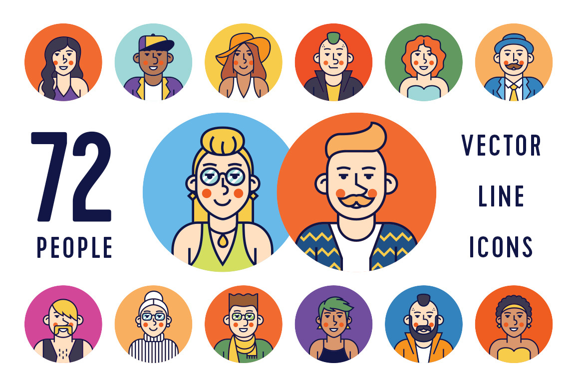 72 Avatar icons vector people collection By NikoDzhi Art