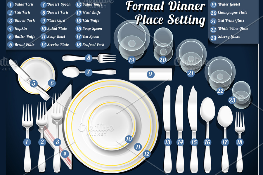 Formal Dinner Place Setting | Illustrator Graphics ~ Creative Market