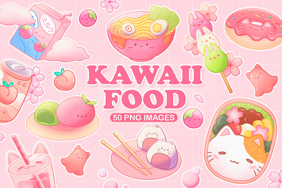 Cute Food Kawaii Stickers  Decorative Illustrations ~ Creative Market