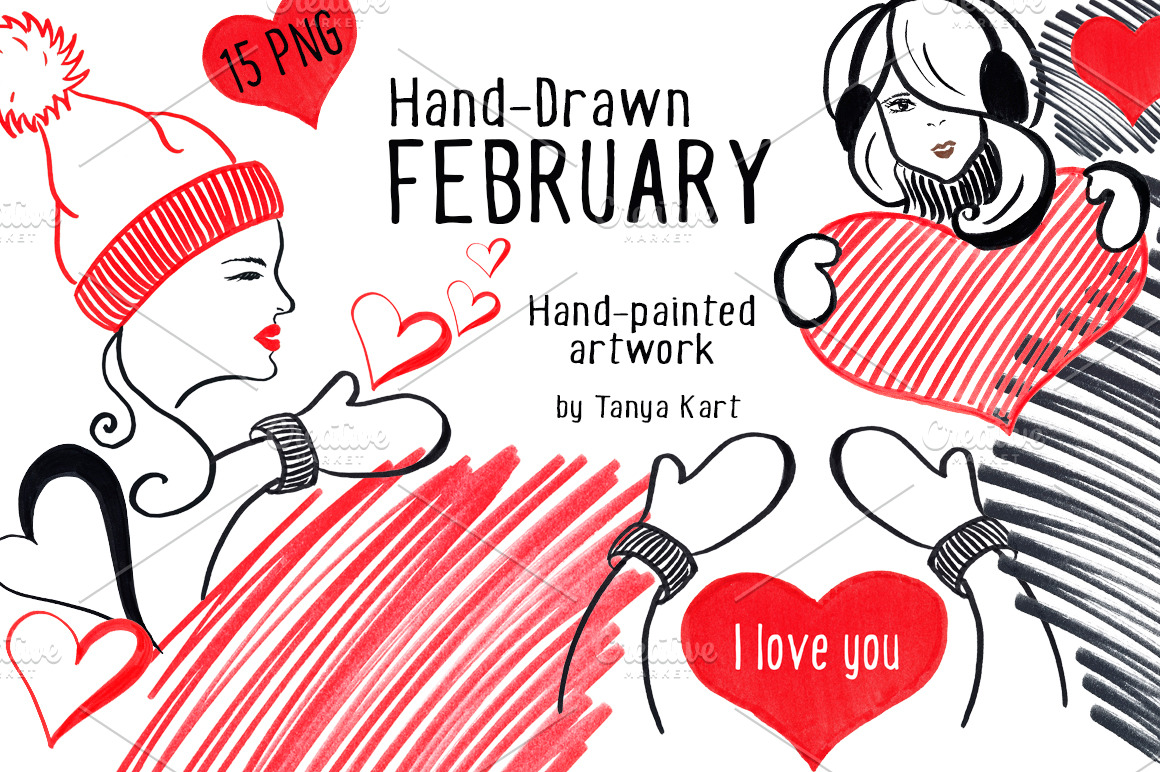 HandDrawn February Collection Illustrations Creative Market