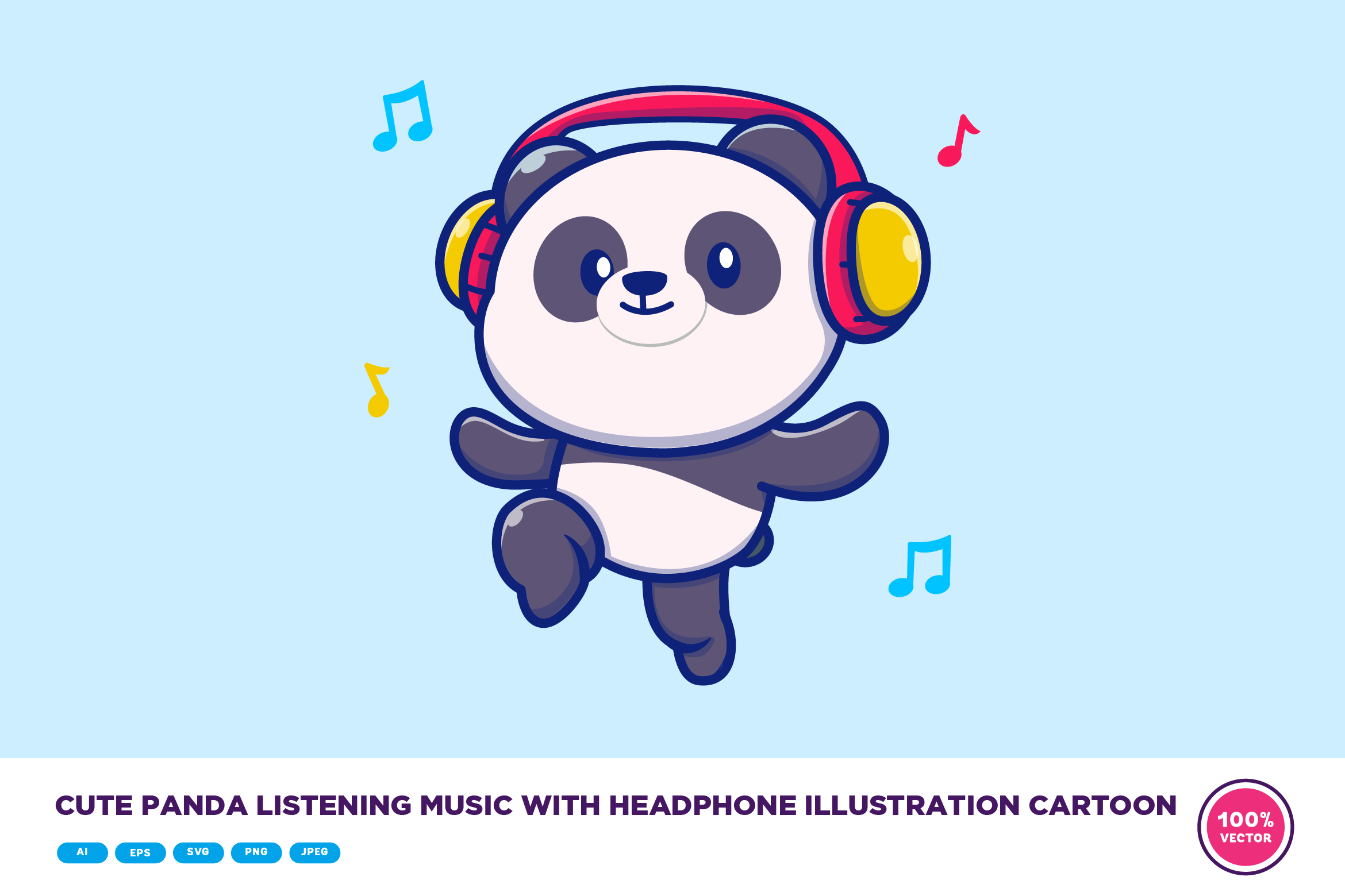 Cute Panda Listening Music Cartoon | Animal Illustrations ~ Creative Market