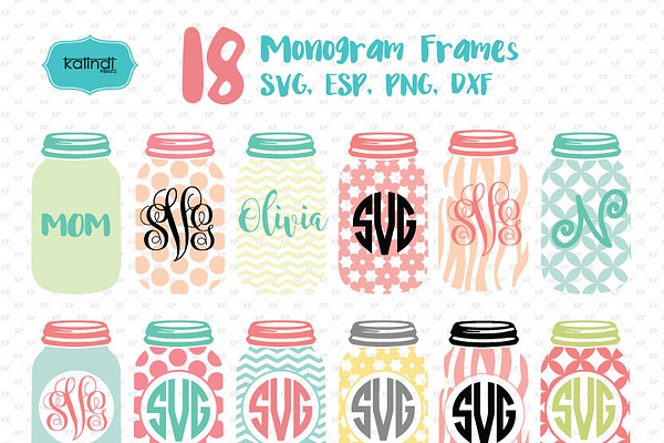 Mason Jar Monogram Frames Svg Pre Designed Illustrator Graphics Creative Market