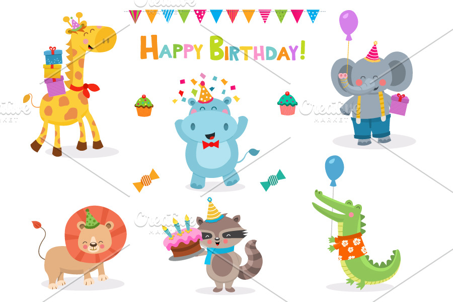 Cute Birthday Animals | Animal Illustrations ~ Creative Market