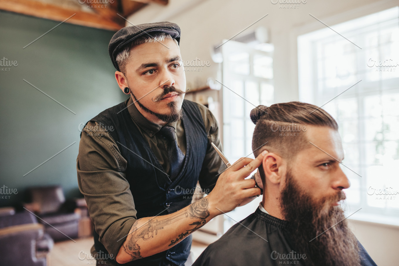 Bearded man getting haircut | Beauty & Fashion Stock Photos ~ Creative ...