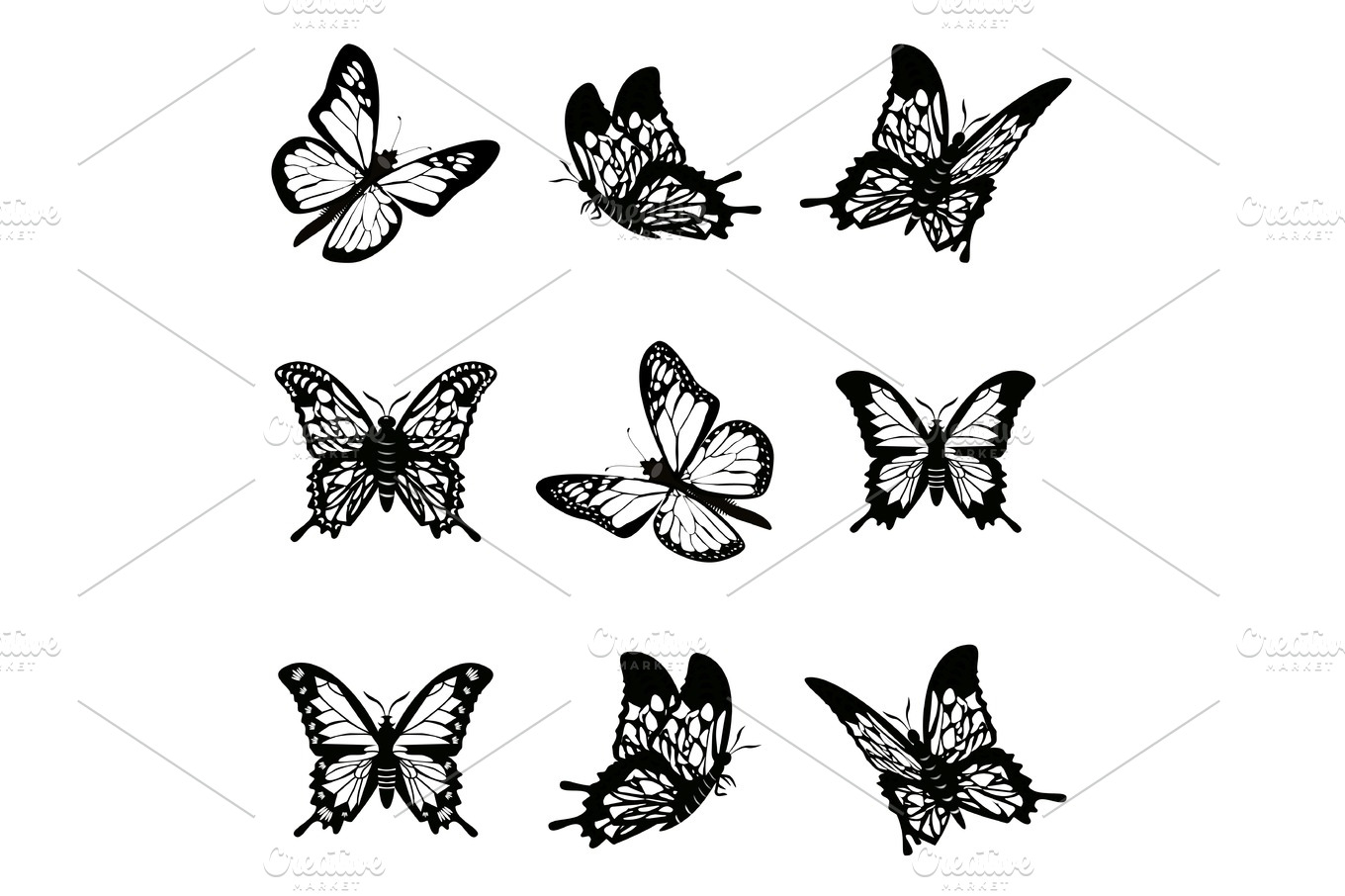 Butterfly of silhouette icon set vector illustration. | Animal ...