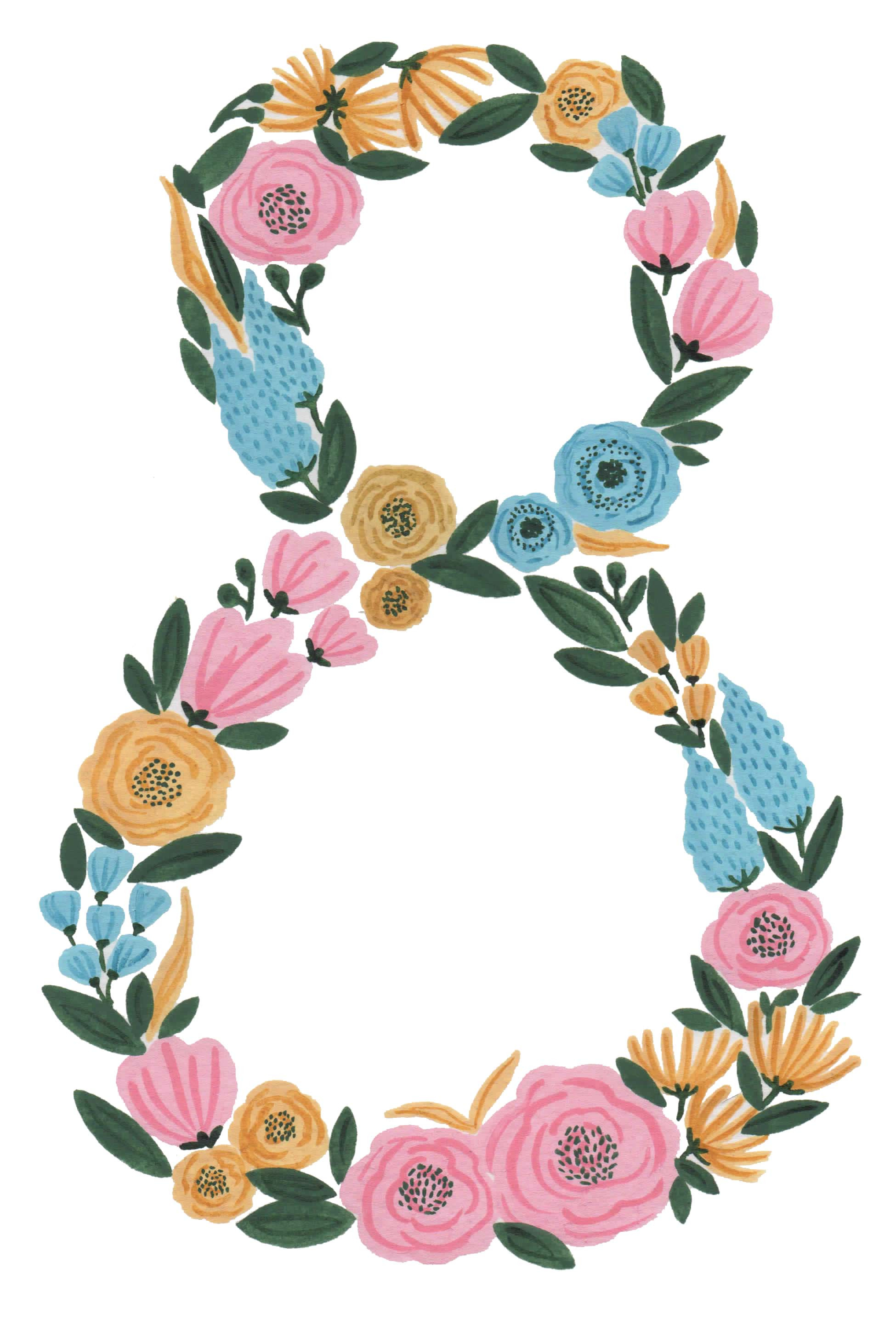 floral number eight print watercolo custom designed