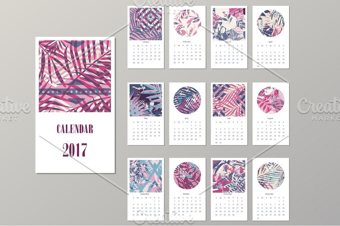 Calendar 2017. Templates with creative tropical textures. | Decorative ...