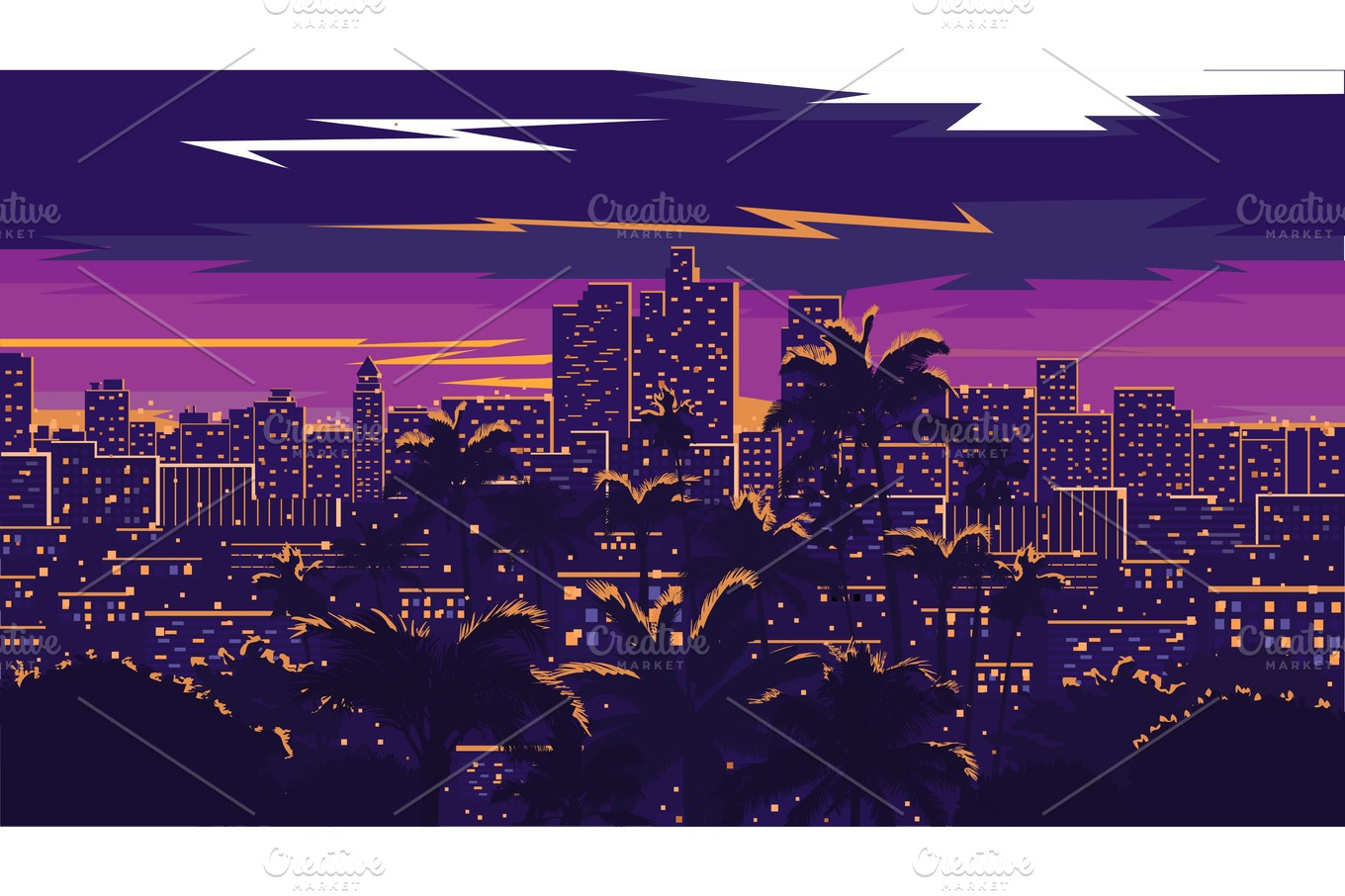 Los Angeles skyline | Pre-Designed Illustrator Graphics ~ Creative Market