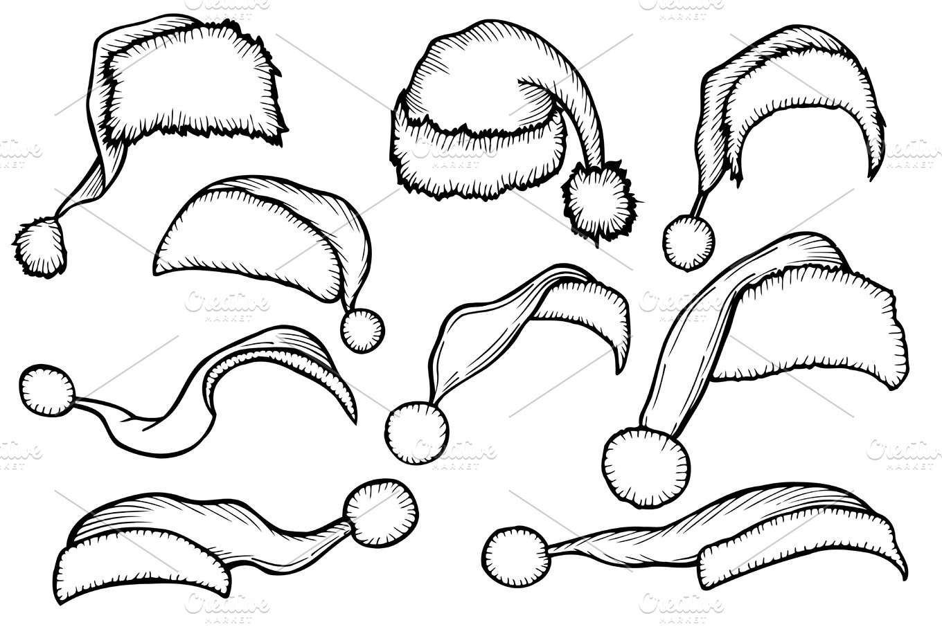 doodle hats Santa Claus | Pre-Designed Illustrator Graphics ~ Creative ...