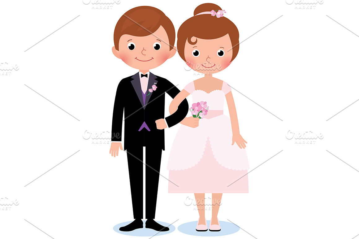 Bride and groom in a wedding dress | Illustrator Graphics ~ Creative Market