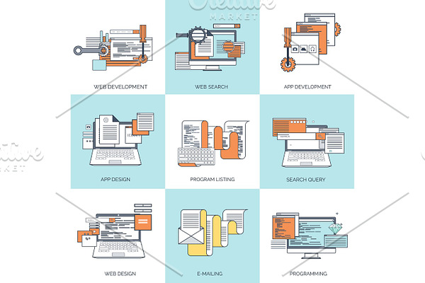 Download Vector illustration. Flat background. Coding, programming ...