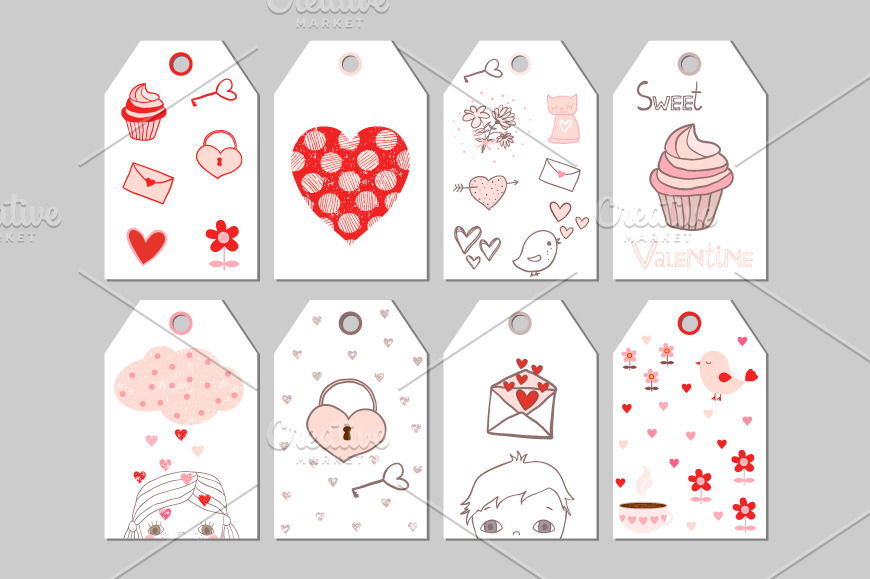 Cute Valentine gift tags set | Illustrations ~ Creative Market