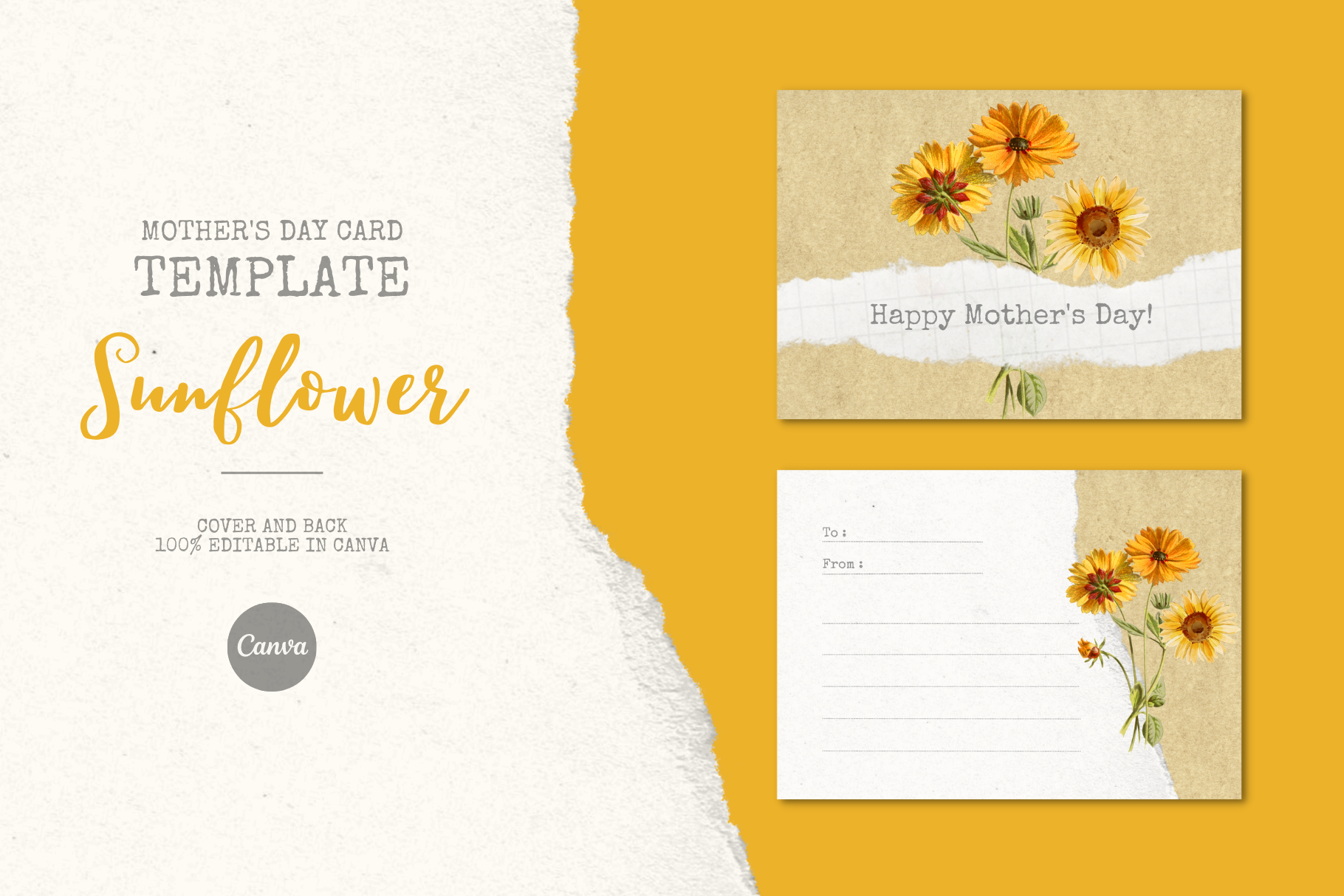 Sunflower Mothers Day Card Creative Market