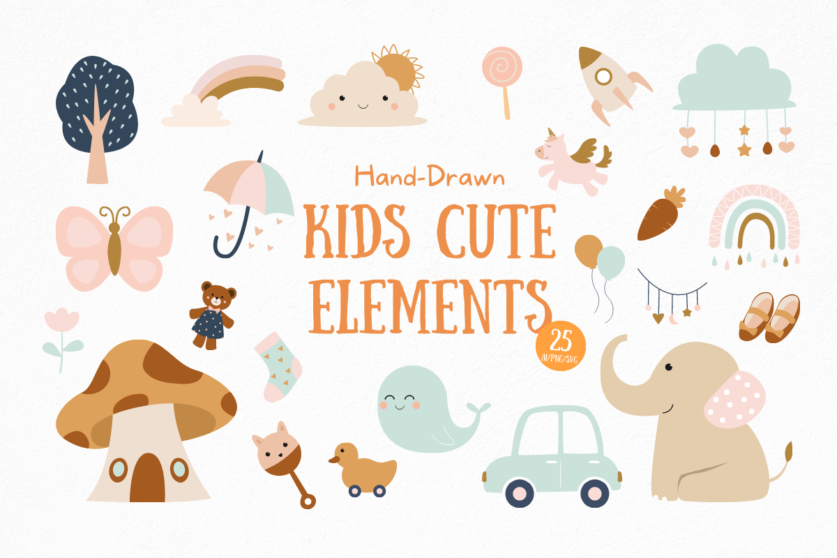 Hand-Drawn Kids Cute Elements | Creative Market