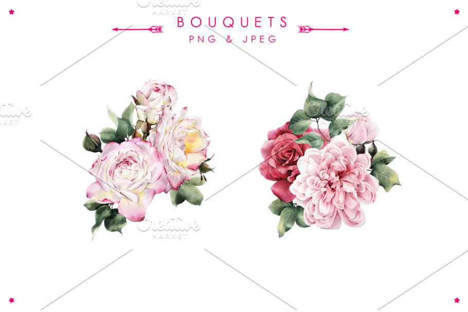 Bouquets & card | Custom-Designed Illustrations ~ Creative Market