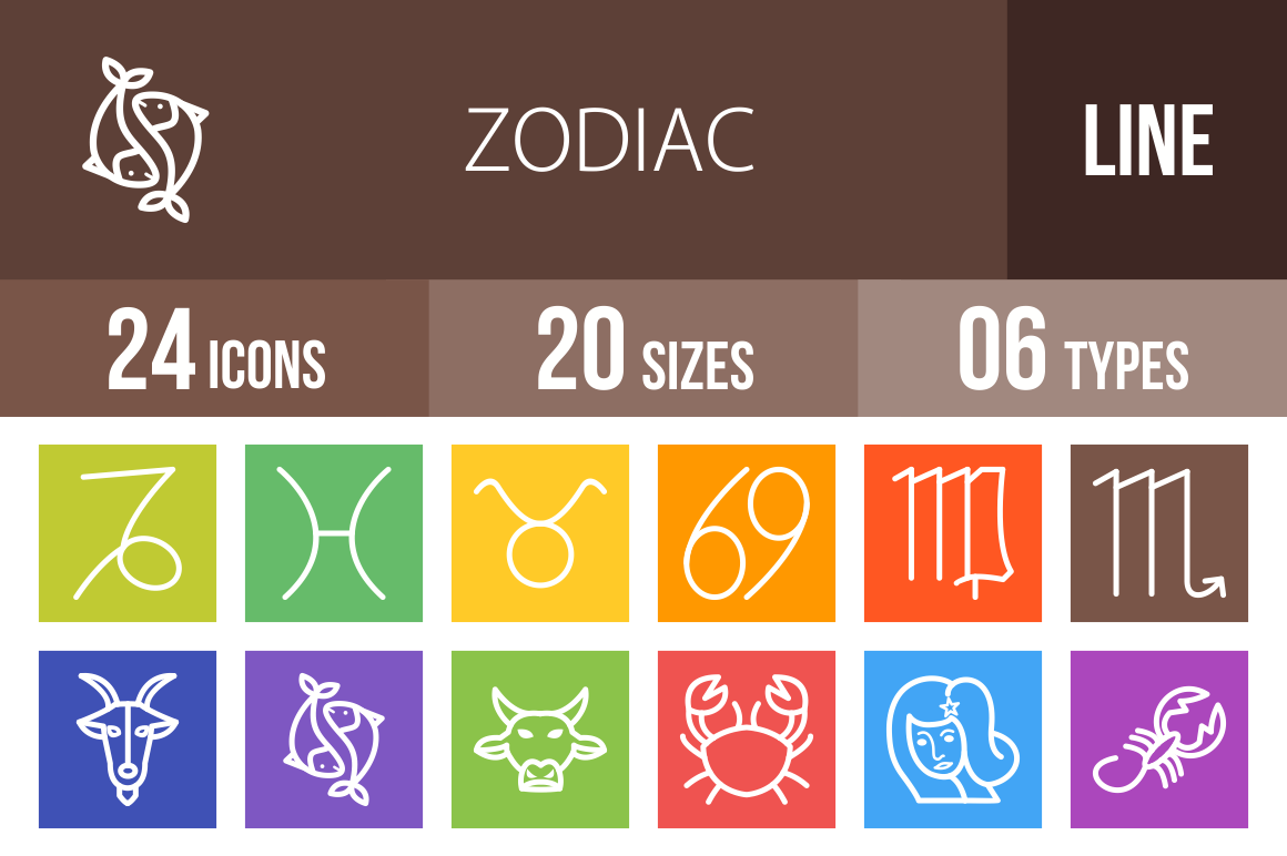 24 Zodiac Line Multicolor Icons | Outline Icons ~ Creative Market