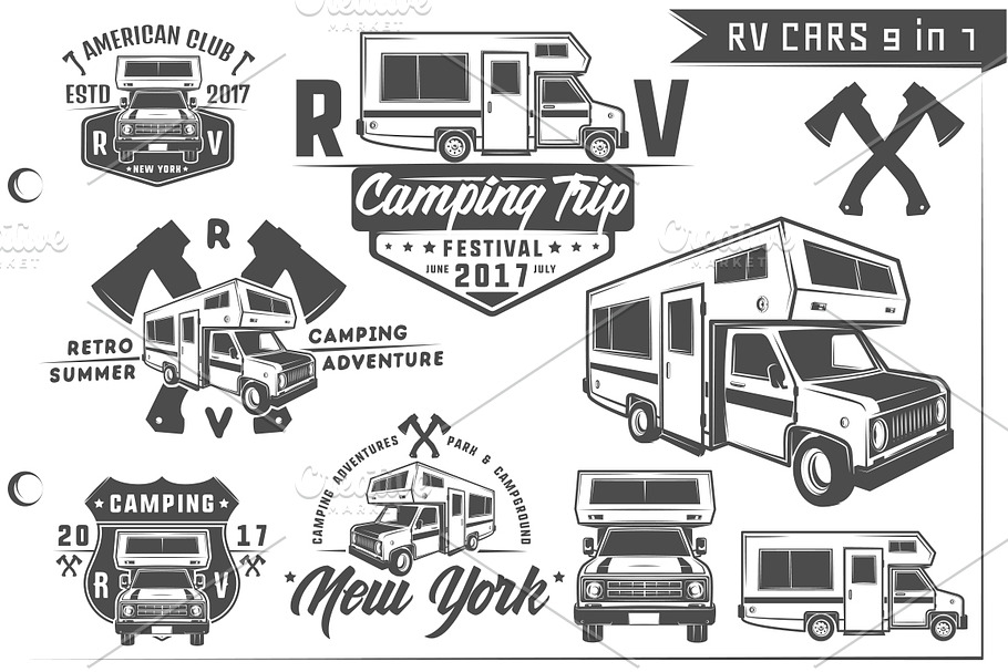 9 in 1 Set of RV car and Home Truck | Pre-Designed Photoshop Graphics ...