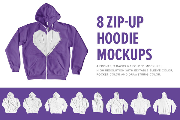 Download 8 Premium Zip Up Hoodie Mockups Creative Photoshop Templates Creative Market PSD Mockup Templates