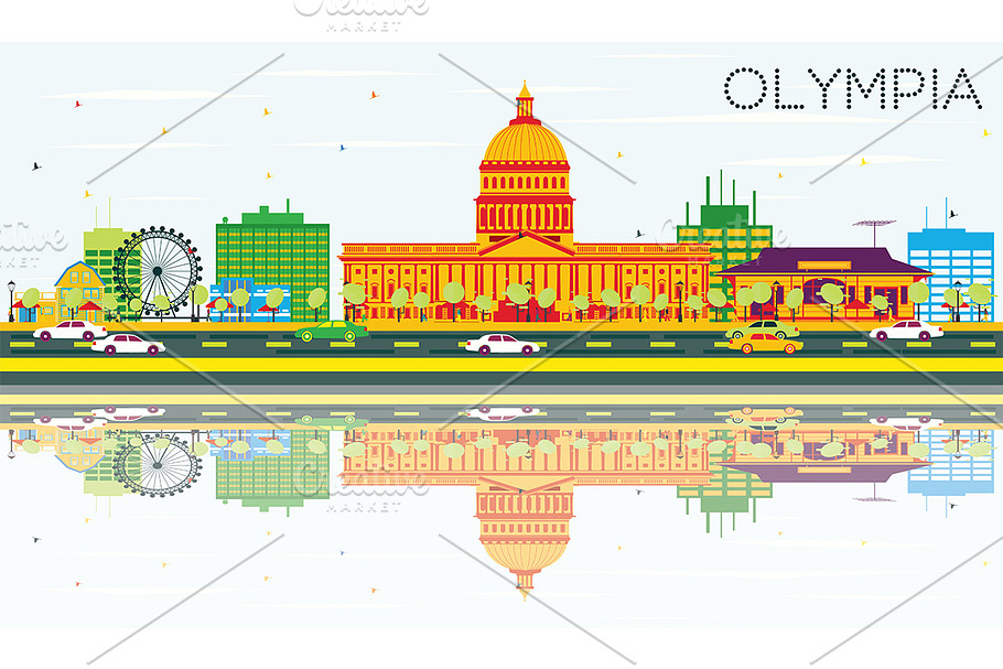 Olympia Washington Skyline Pre Designed Illustrator Graphics Creative Market