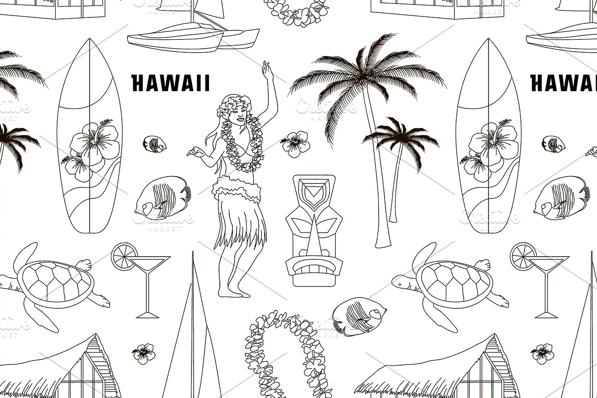 Hawaii icons pattern | Pre-Designed Illustrator Graphics ~ Creative Market