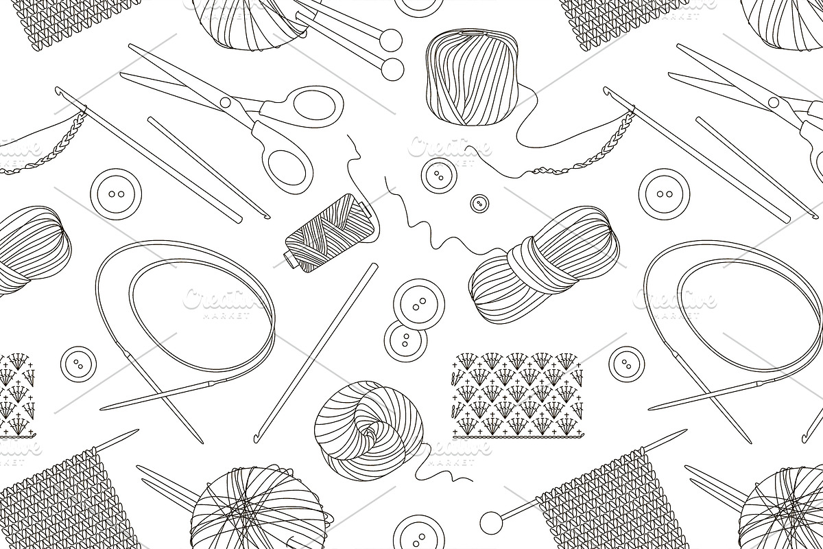 Knitting and crochet set pattern PreDesigned Illustrator Graphics