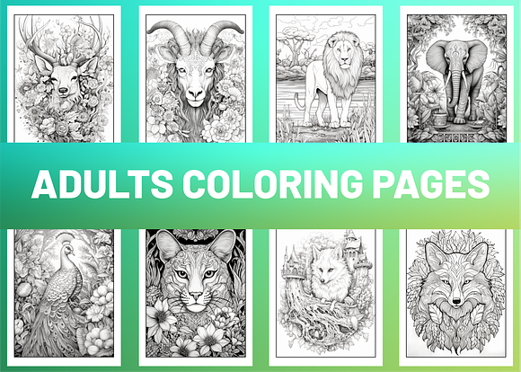 Adult Animals Coloring Pages  Animal Illustrations ~ Creative Market