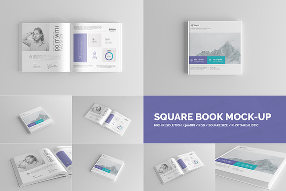 Download Square Book Mock Up Hardcover Creative Photoshop Templates Creative Market