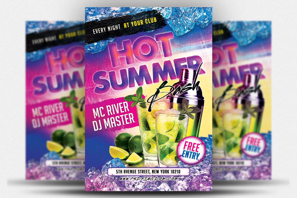 Hot Summer Bash Party Flyer 4x6 Flyer Templates Creative Market